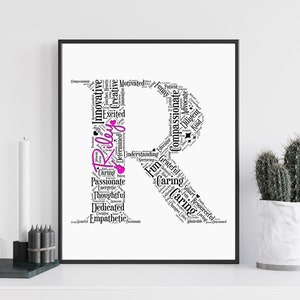 Carta inicial PERSONALIZADA / Arte del nombre / Nombre personalizado / Arte de la palabra / Regalo personalizado / Impresión personalizada / Arte inicial / Arte de la letra