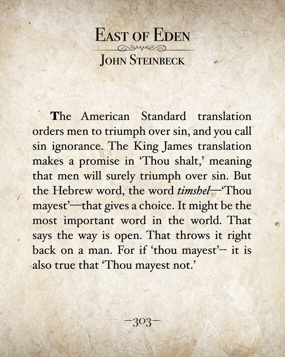 John Steinbeck East Of Eden Quotes East Of Eden Book Page Wall Art Sign East Of Eden Quote | Etsy