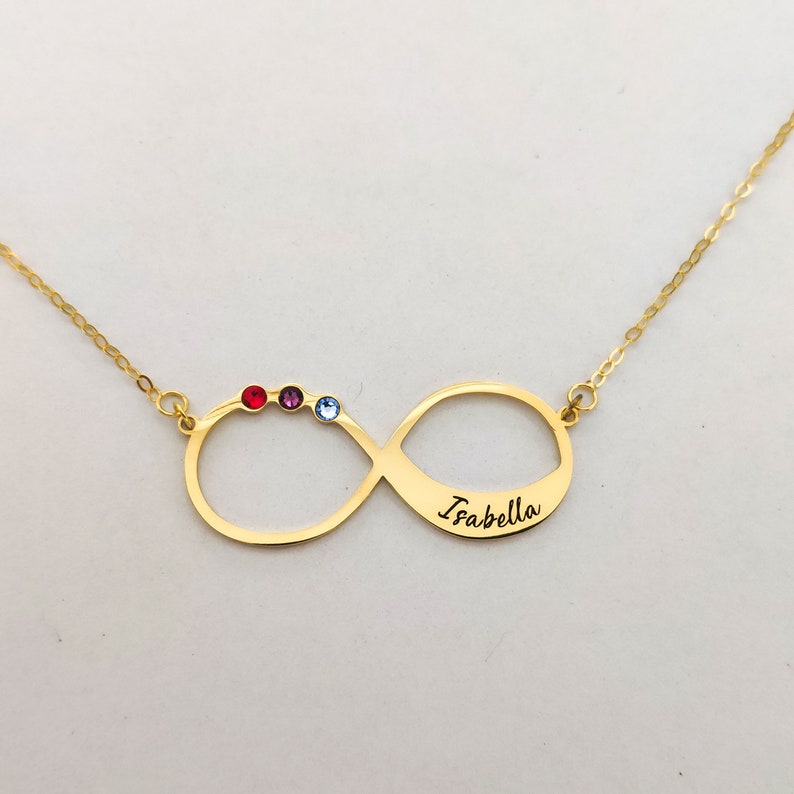 Custom Infinity Necklace Infinity Name Necklace Birthstone Family Necklace Personalized Birthstone Necklace Nameplate Gold Gem Necklace