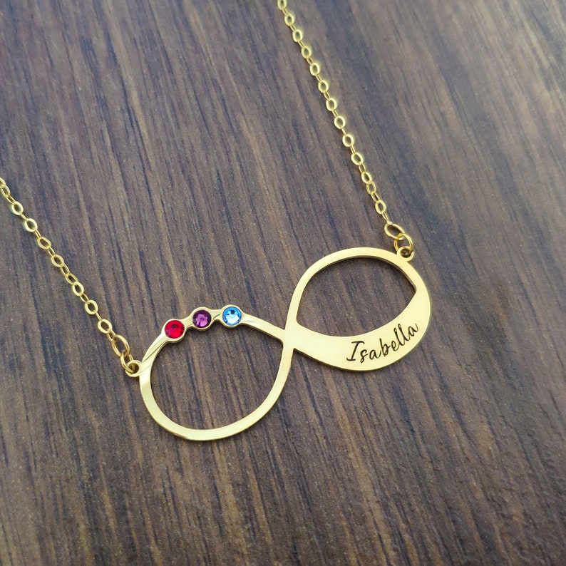 Custom Infinity Necklace Infinity Name Necklace Birthstone Family Necklace Personalized Birthstone Necklace Nameplate Gold Gem Necklace
