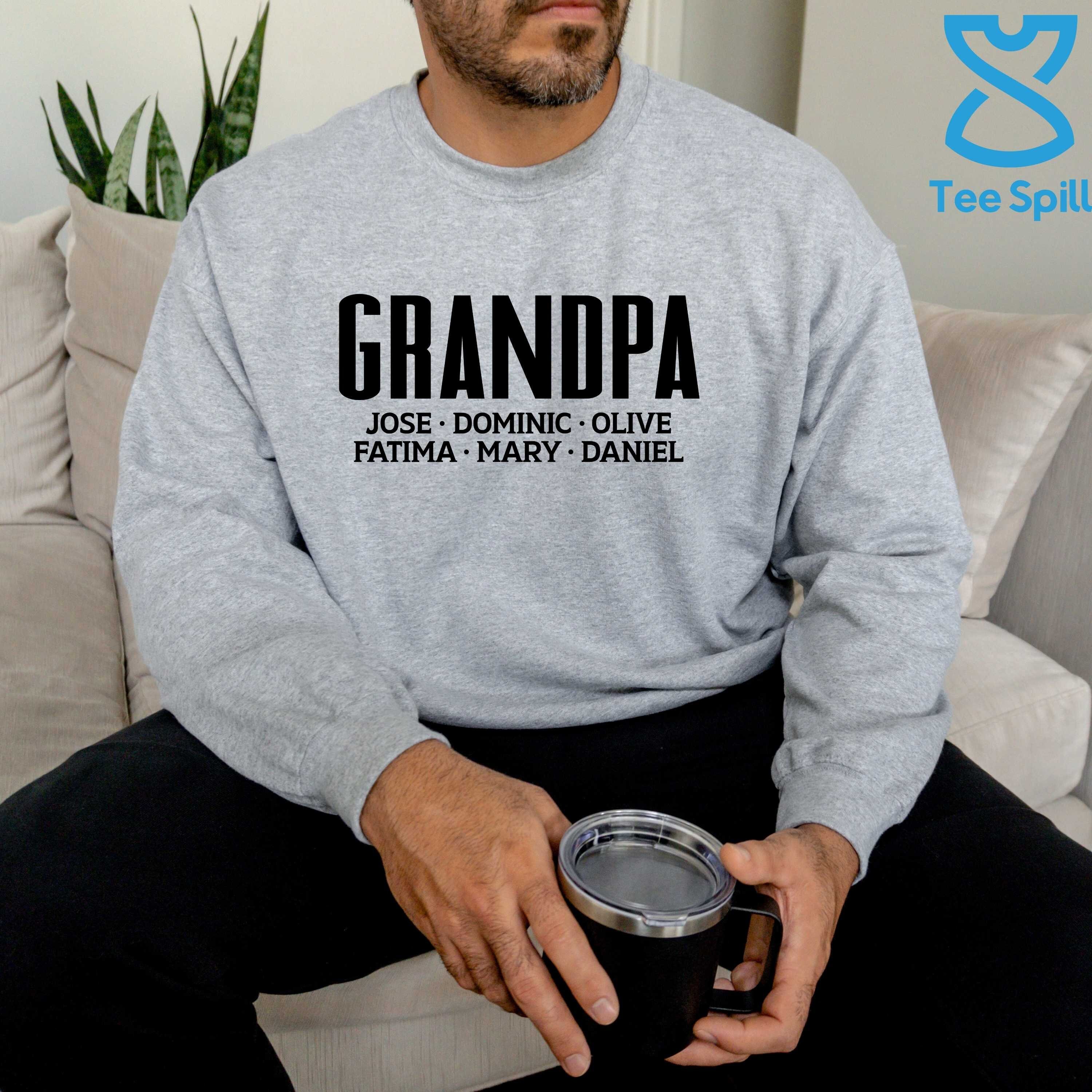 TeeSpill Personalized Grandpa Sweatshirt, Grandpa Sweater for Grandfather Birthday Gift, Worlds Best Grandpa, Great Grandpa, Grandpa Hoodie for Him