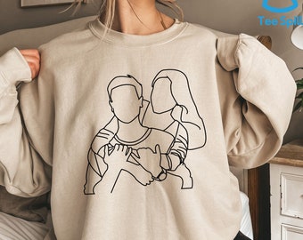 Line Art Foto-Sweatshirt, benutzerdefinierte Porträt Gliederung Hoodie für Männer und Frauen Geburtstagsgeschenk, Foto Gliederung, Gliederung Porträt zum Jubiläum