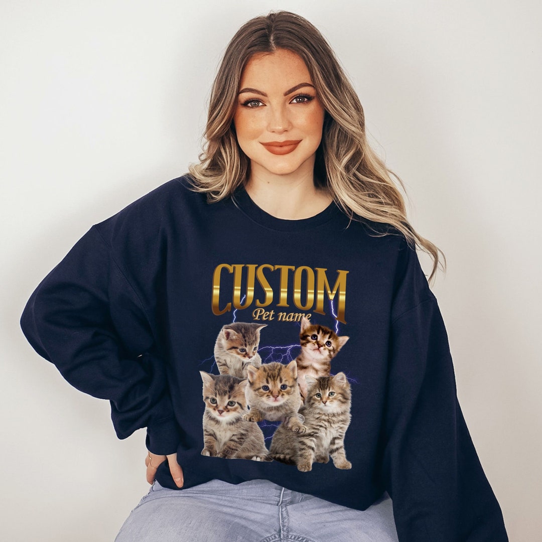 Custom Cat Sweatshirt for Fur Parent Birthday, Cat Face Sweatshirt