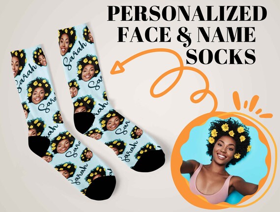 Calcetines personalizados para la cara, calcetines personalizados con foto,  calcetines impresos para mujeres, hombres, regalo de cumpleaños