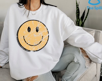 Vintage Smile Face Hoodie, Smile Face Sweatshirt For Men And Women Christmas Gift, Smile Sweatshirt, Happy Face Sweater For Him And Her