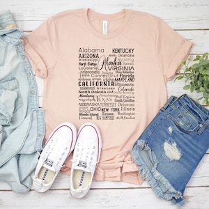 Camisa dos 50 estados dos EUA, camisa de viagem dos 50 estados dos EUA para o Natal do amigo, camisa da bandeira americana, camiseta dos 50 estados, camiseta dos EUA para homens e mulheres