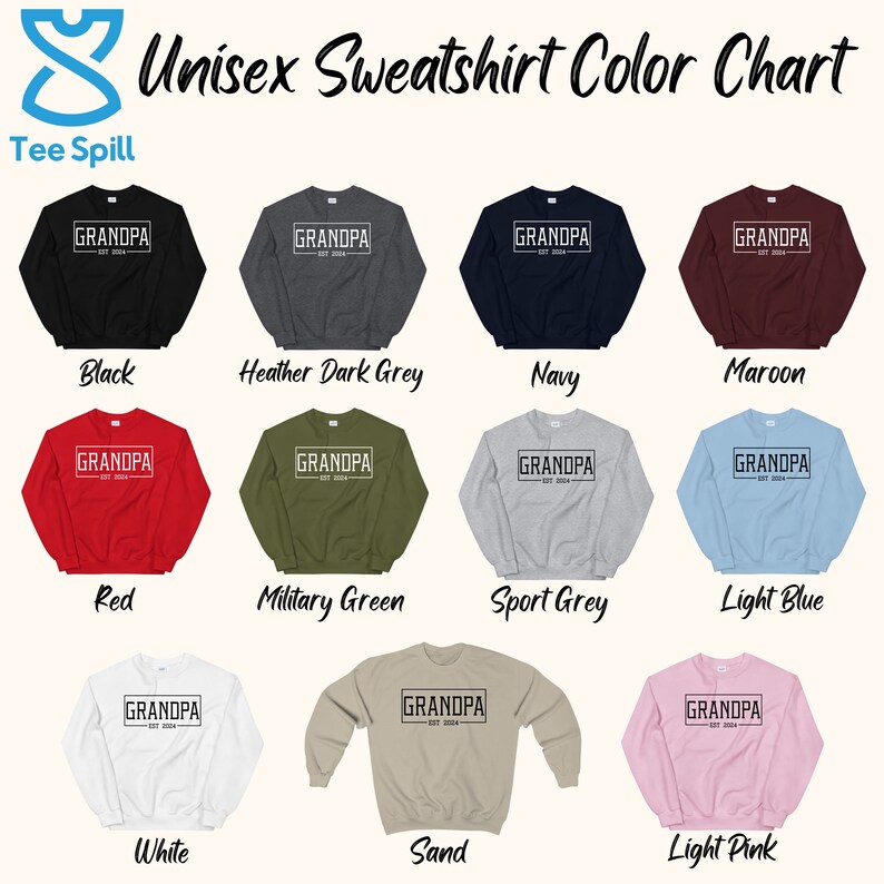 a group of sweatshirts with the names of different colors