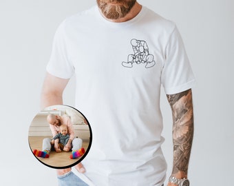 Personalized Fathers Day Gifts Shirt, Custom Portrait Outline Shirt For Him Father’s Day, Custom Line Art Tee, Dad Line Art Shirt For Men