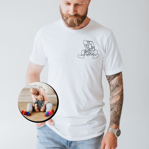 Personalisierte Vatertagsgeschenke Shirt, benutzerdefinierte Porträt Gliederung Shirt für ihn Vatertag, benutzerdefinierte Line Art T-Shirt, Dad Line Art Shirt für Männer