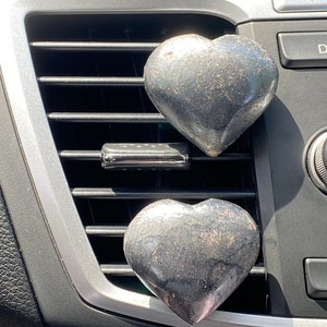 Genuine Hematite Crystal Heart Car Vent Clip