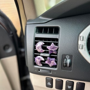 Dream Amethyst/Rose Quartz Genuine Crystal Moon or Star Car Vent Clips
