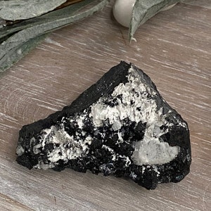 Calcite on Hausmannite/Black and White Crystal Specimen