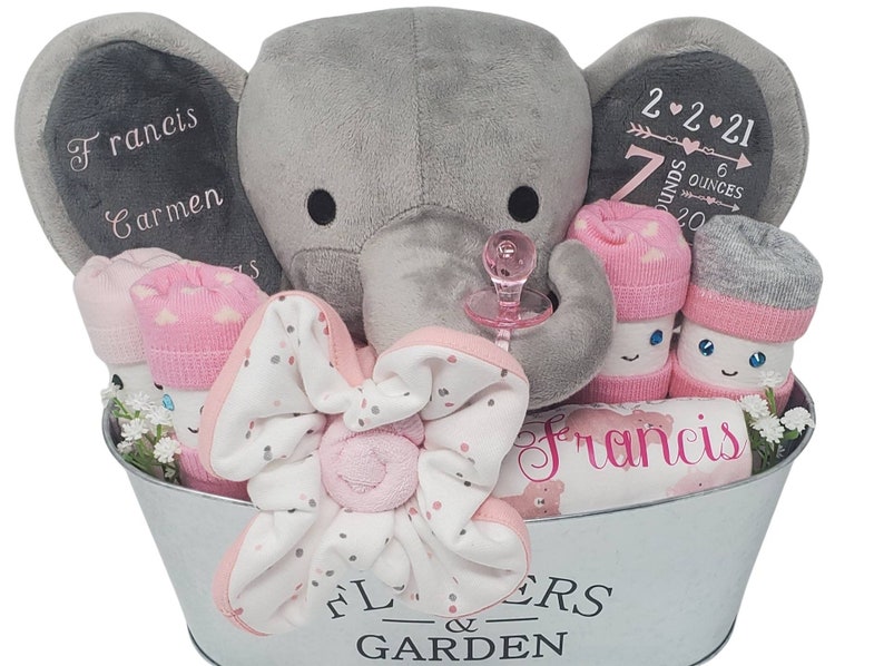 Personalized Stuffed Elephant Baby Shower Baby Girl Gift Etsy