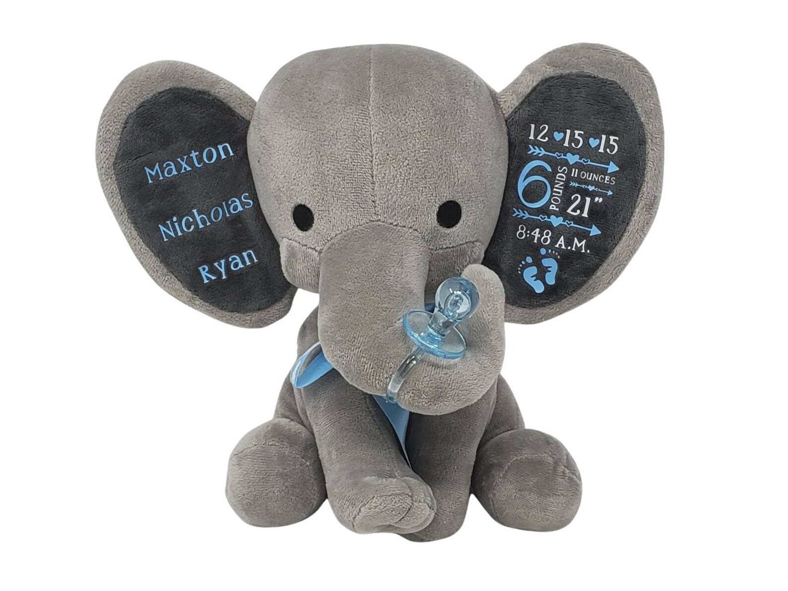 Gray Personalized Elephant Baby Girl Plushie Keepsake Etsy