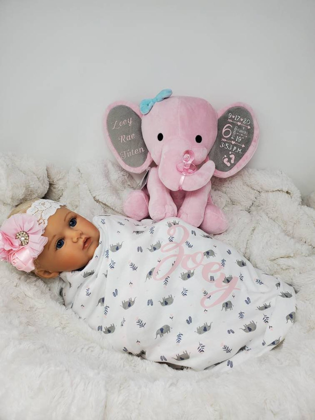 Pink Personalized Elephant Personalized Swaddle Blanket Etsy