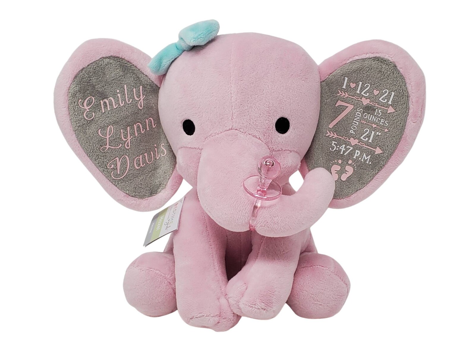 Gray Personalized Elephant Baby Girl Plushie Keepsake Etsy