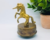 Vintage Brass Unicorn, Music Box, Brass Unicorn, Music Box Unicorn