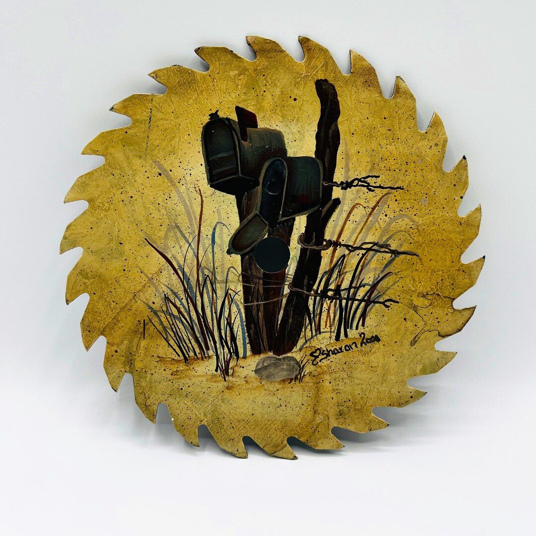 Hand Painted Saw Blade Antique Mailboxes Neutral Tones Rustic Etsy