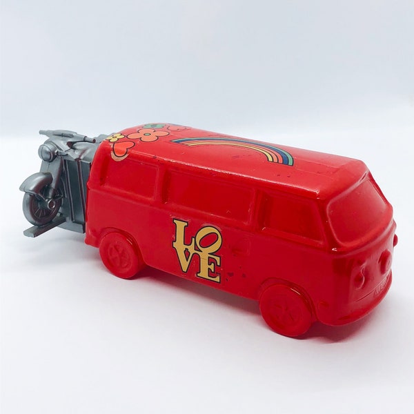 Vintage Volkswagen Bus Avon Perfume Bottle, Hippy, Love, Rainbow, Red