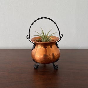 Vintage Copper Cauldron Kettle, Air Plant Pot, Rustic, Primitive Copper Candle Decor, Wiccan