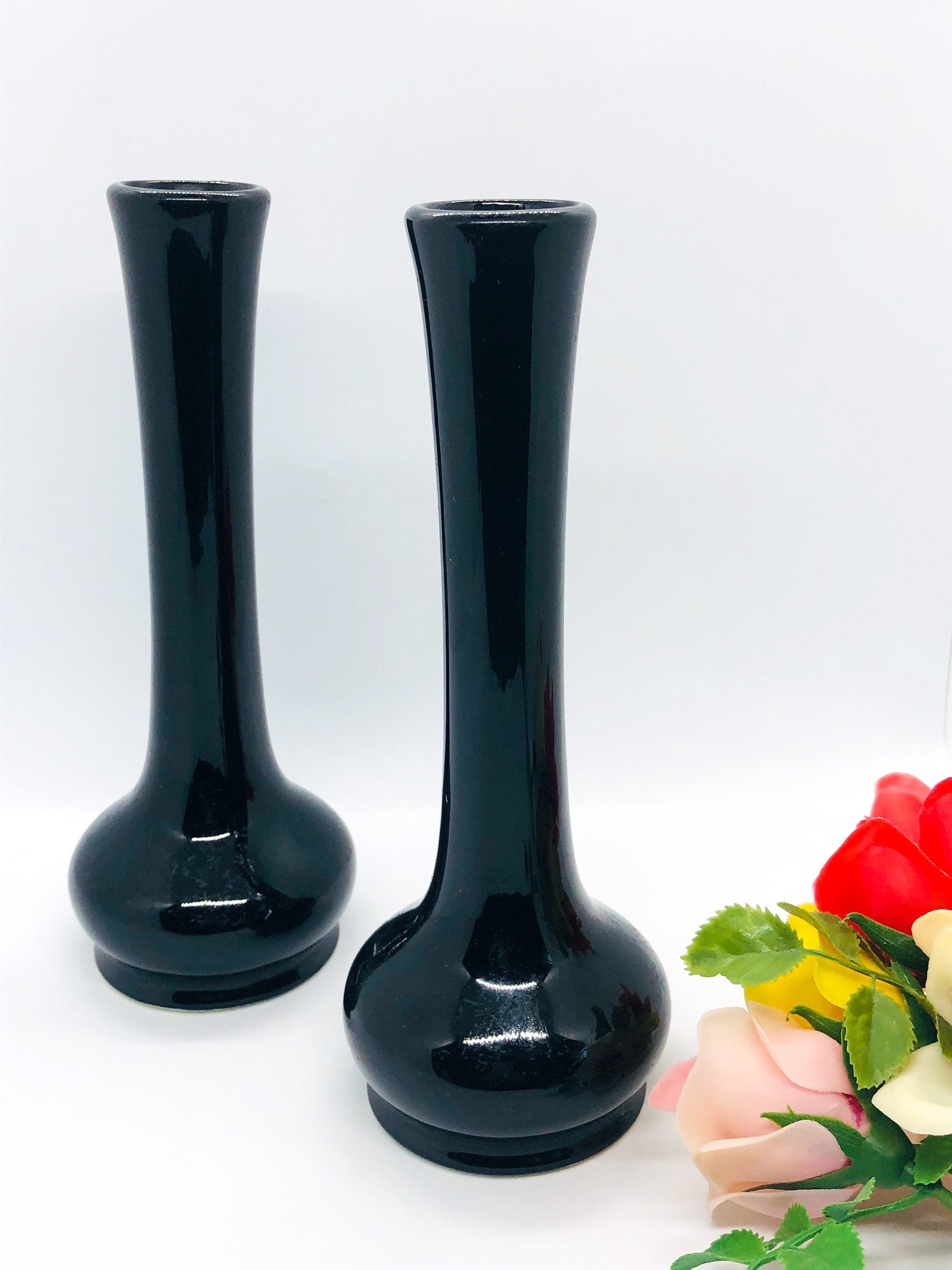 Vintage Hall Vase Black Vase Mid Century Vase Black Ceramic Etsy