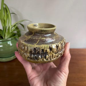 Vintage Signed Raku Pottery Vase: Squat Vessel, Studio Art