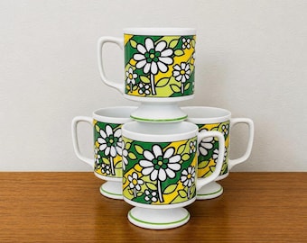 Vintage Mod Flower Power Mugs 1960’s Daisy Japan Made