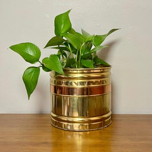Vintage Brass and Copper Plant Pot, Brass Planter, Mid Century Decor