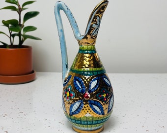 Italian Belfor Hand Painted Mosaic Pattern Ewer Pitcher Vase Vessel 22k Gold