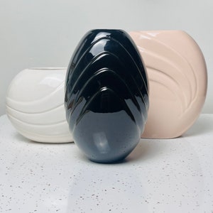 1980’s Art Deco Revival Black Ceramic Vase Post Modern Modernist Modernism Halloween Wiccan Hollywood Regency