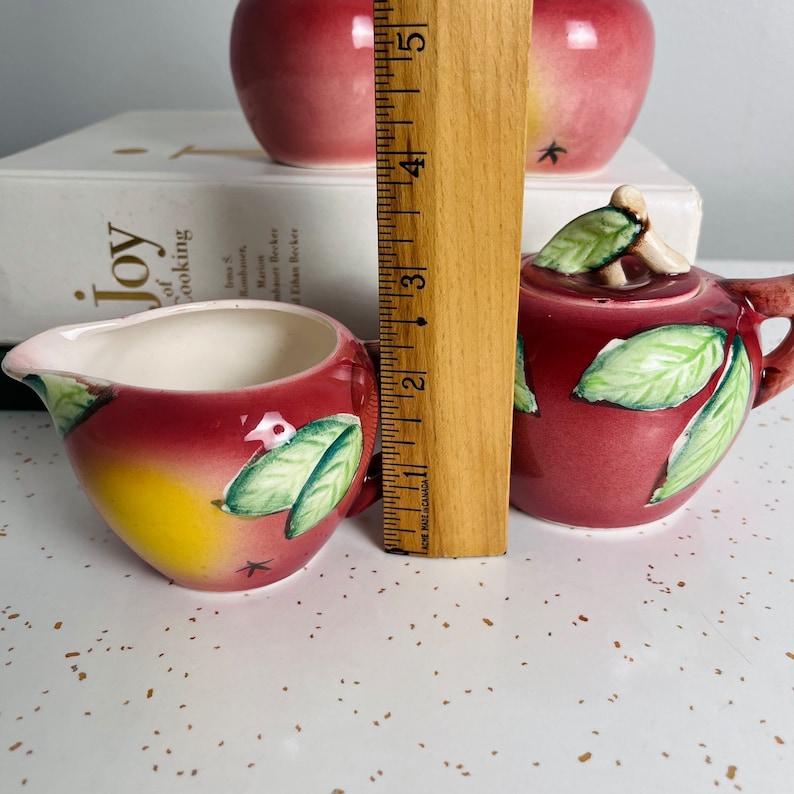Vintage Apple Creamer Sugar Bowl Salt and Pepper Shakers Kitsch