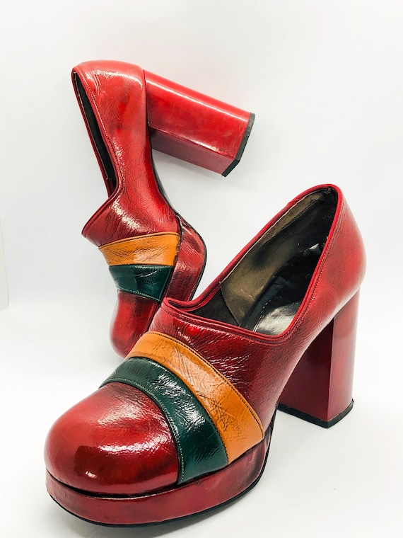 Rare Platform Shoes, Red Leather Platform Heels, R