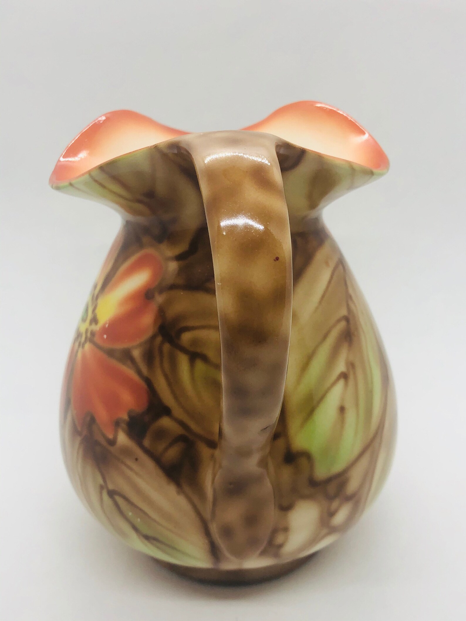 Vintage Ceramic Orange Flower Pitcher Brown With Orange Etsy