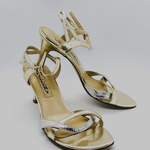 Vintage 1970’s Gold Strappy Heels, Formal Retro Pumps Glam Glamour Mob Wife Wedding Prom