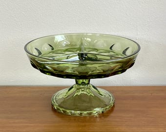 Fuente de servir vintage de vidrio verde aguacate con compartimentos, 1972, Reflection Anchor Hocking