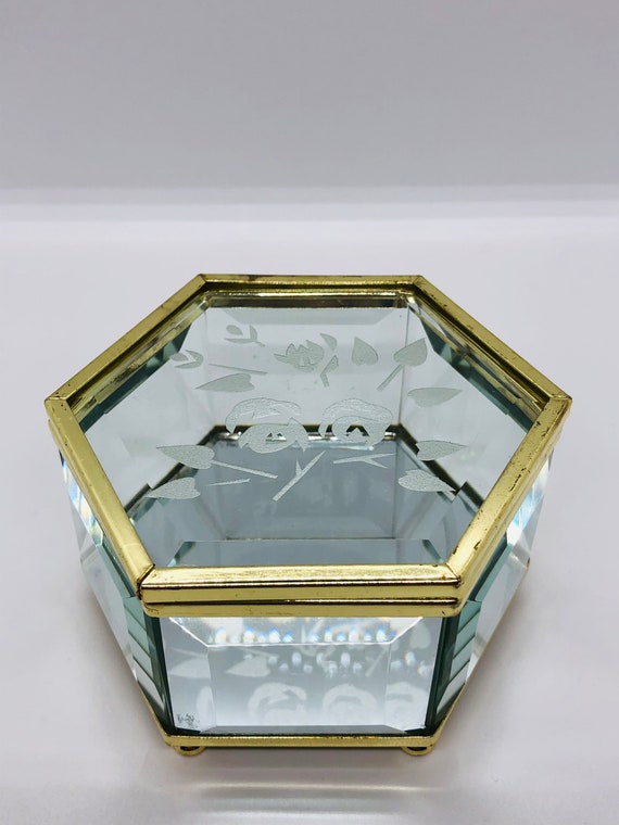 Beveled Glass And Glass Curio Box Vintage Jewelry Sto… - Gem