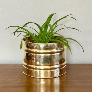 Vintage Hammered Brass Plant Pot, Brass Planter, Mid Century Decor