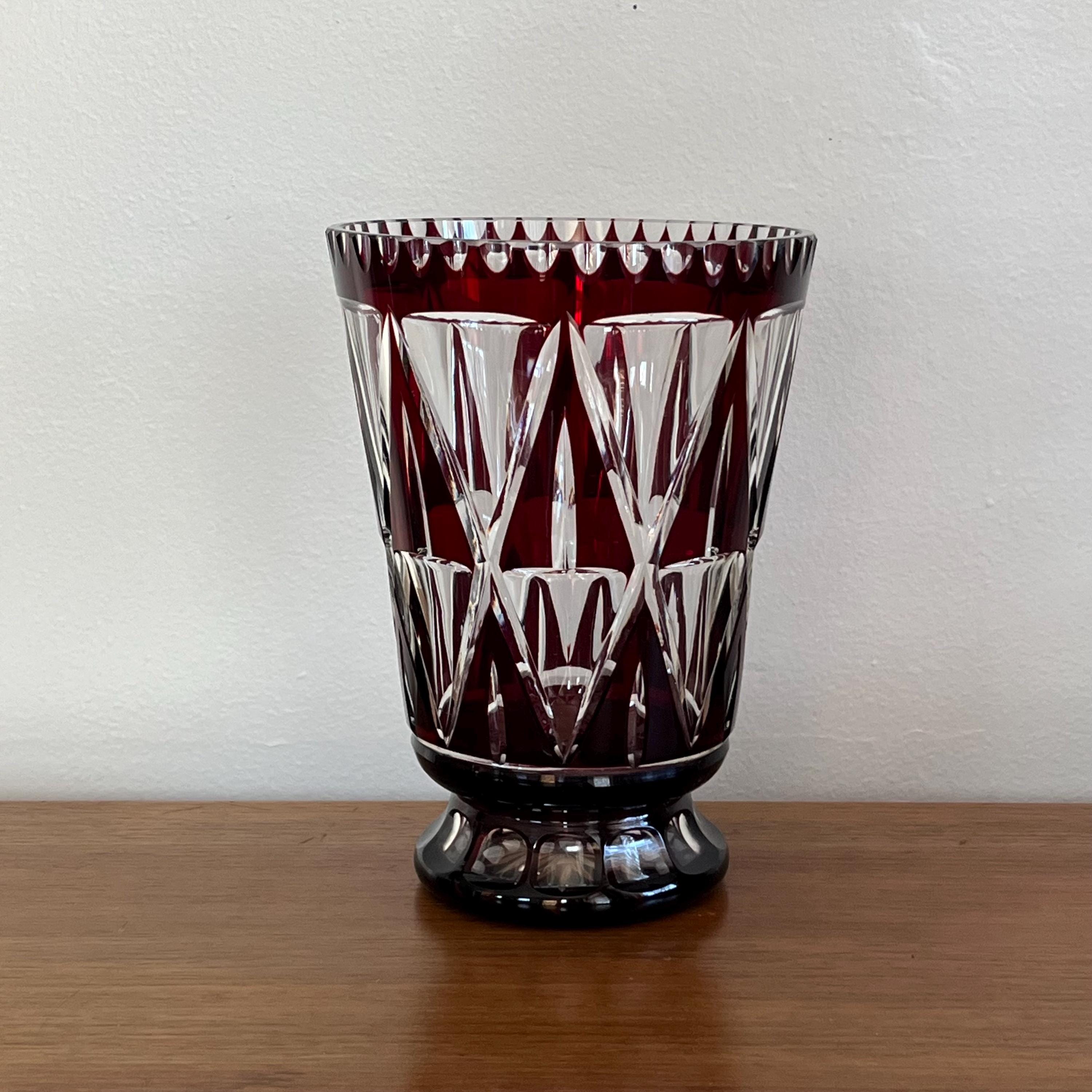 Vintage Ruby Red Cut-to-clear Bohemian Czech Glass Vase - Etsy