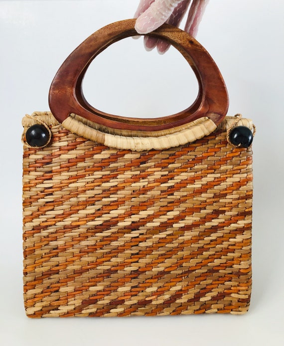 Vintage Wicker Handbag, Wicker Rattan Handbag, Wic