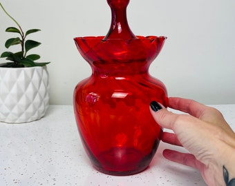 Red Empoli Italian Glass Candy Dish Apothecary Jar