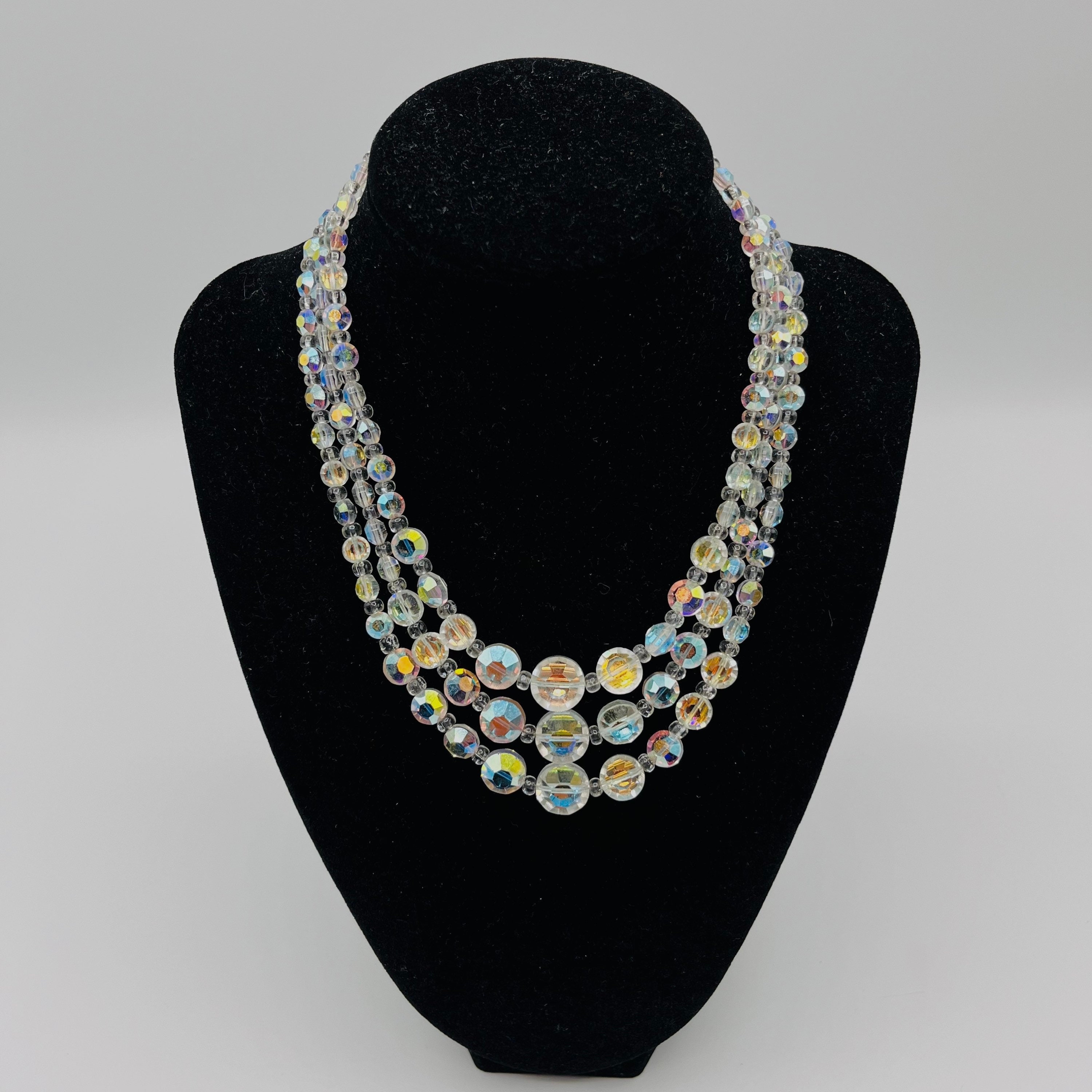 Vintage Czech Iris Rainbow Glass Necklace Big and Amazing
