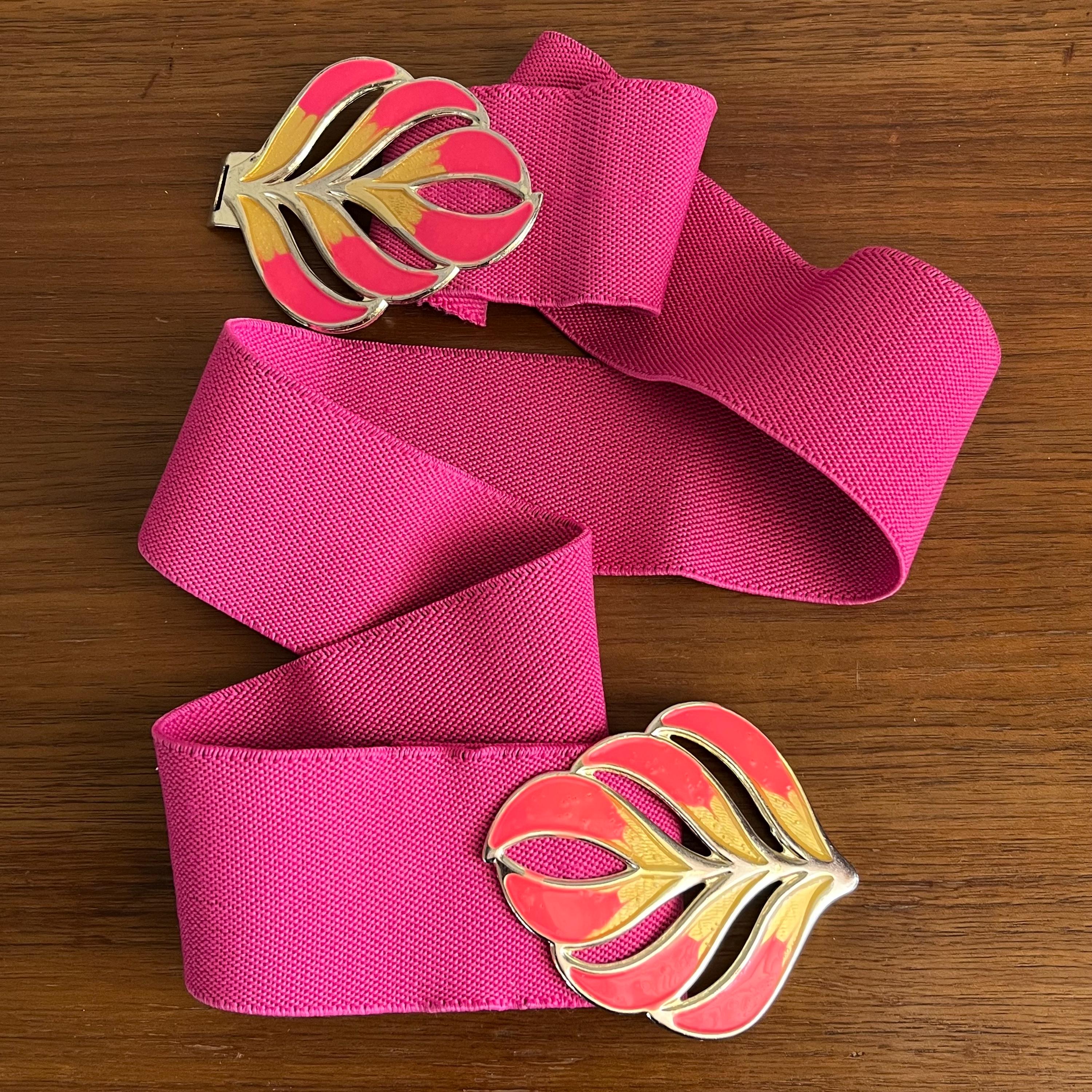 1980\'s Yellow Pink Ratan Belt Colorblock Art Deco 80s Color Block Belt - Etsy main image 4