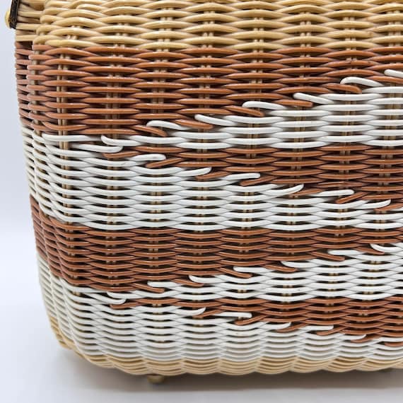1960’s Vinyl Wicker Basket Handbag Top Handle Vintage… Gem