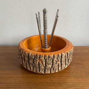 Vintage Live Edge Wood Nut Bowl Set: Mid Century Rustic Decor image 1