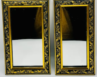 Vintage Framed Mirrors Black And Gold Hollywood Regency Mid Century Modern
