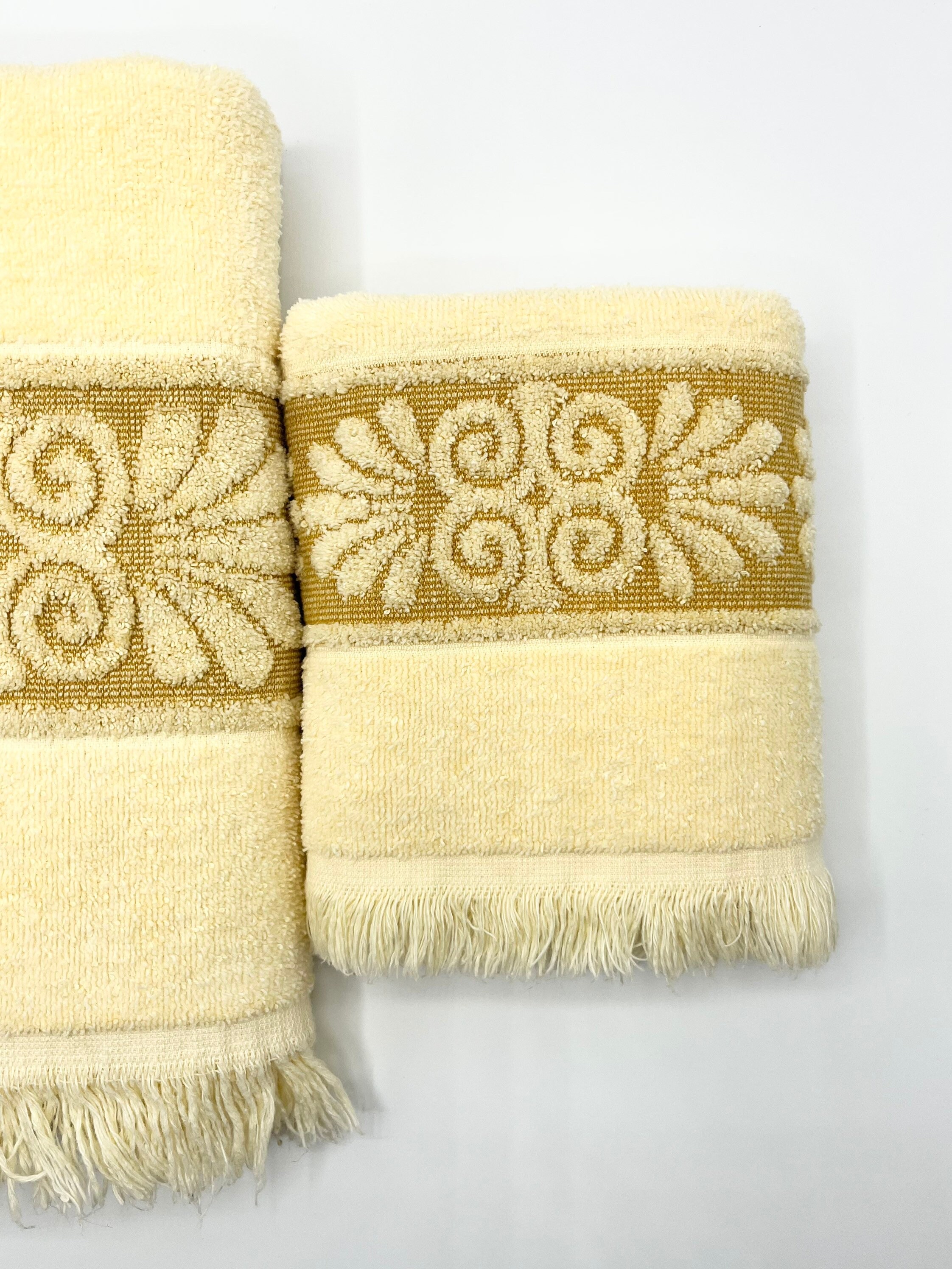 Cannon Bath and Hand Towel Butter Yellow Tan Mid Century -  Sweden