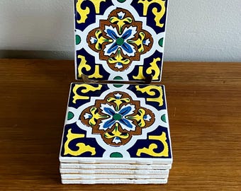 Juego de 6 posavasos de azulejos de estilo español vintage: salvamanteles de arte popular mexicano