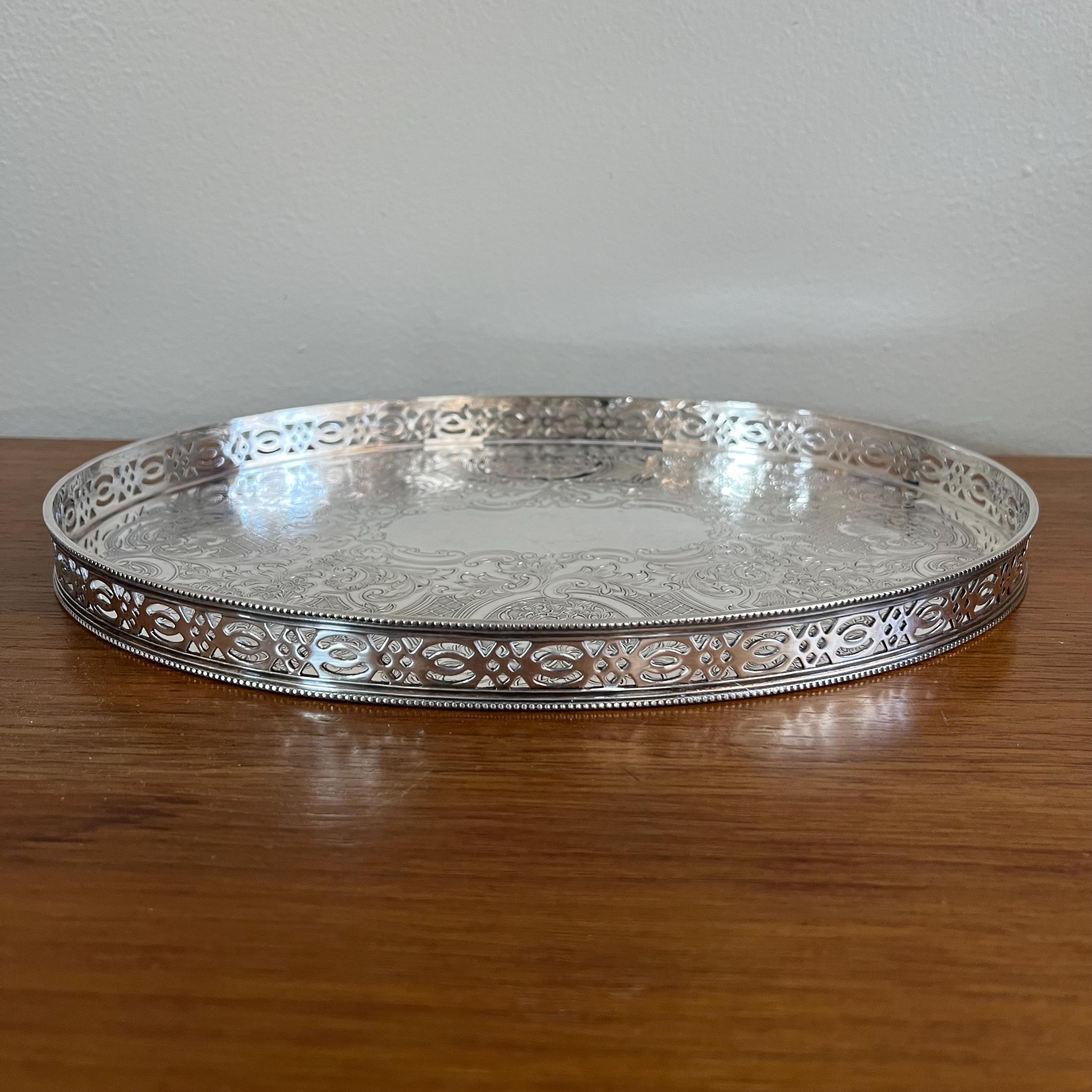 Vintage Silver Plated Gallery Tray: Cavendish England Barware