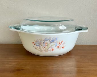 Vintage Pyrex Lidded Casserole Dish Blue Iris Made in England