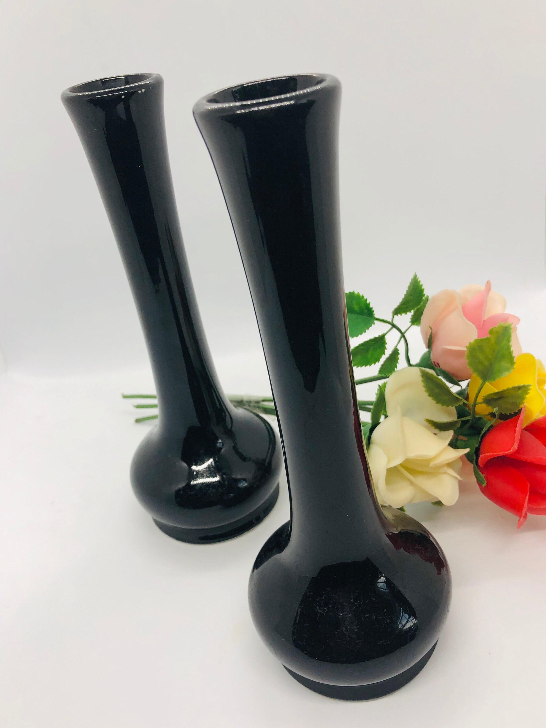Vintage Hall Vase Black Vase Mid Century Vase Black Ceramic Etsy